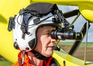 Photo of Yorkshire Air Ambulance crew member wearing Night Vision goggles