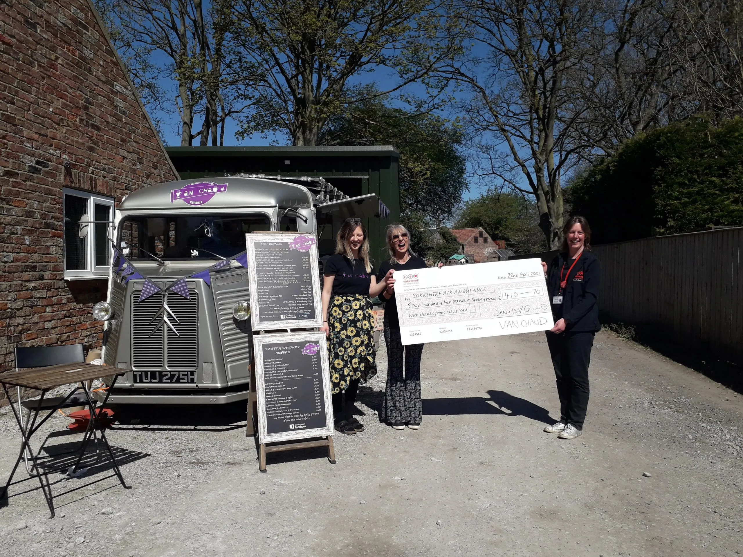 Coffees & Crepes for donations from a van on their drive