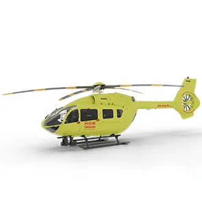 A rendering of a yellow helicopter carrying the red Yorkshire Air Ambulance logo. The background is white.