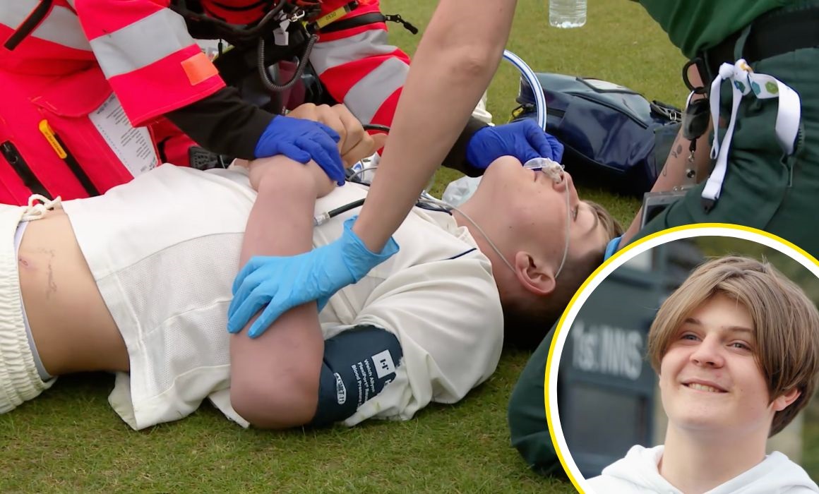 boy on floor with gas and air