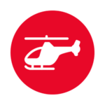 A red circle with a white helicopter icon in the centre.