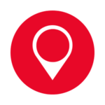 A red circle with a white location icon in the centre.
