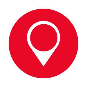 A red circle with a white location icon in the centre.