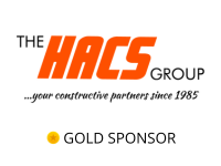 Orange and black company logo, with the words 'THE HACS GROUP - your construction partners since 1985'