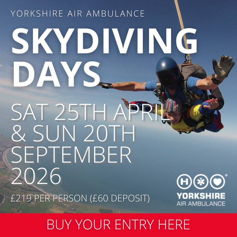 An image of a tandem skydive with details of a charity skydive.