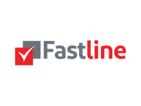 A grey and red logo with the word 'Fastline'