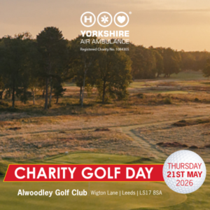 A graphic advertising a charity golf day