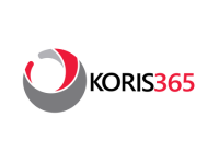 A red, black and grey logo with a circle emblem and the words 'KORIS365'