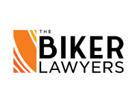 A black and orange logo with the words 'THE BIKER LAWYERS'