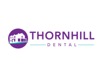 A purple and aqua logo with an image of a building and the words 'THORNHILL DENTAL'