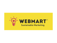 Logo which is a bright yellow box with a red lightbulb and in black the words 'WEBMART Sustainable Marketing'