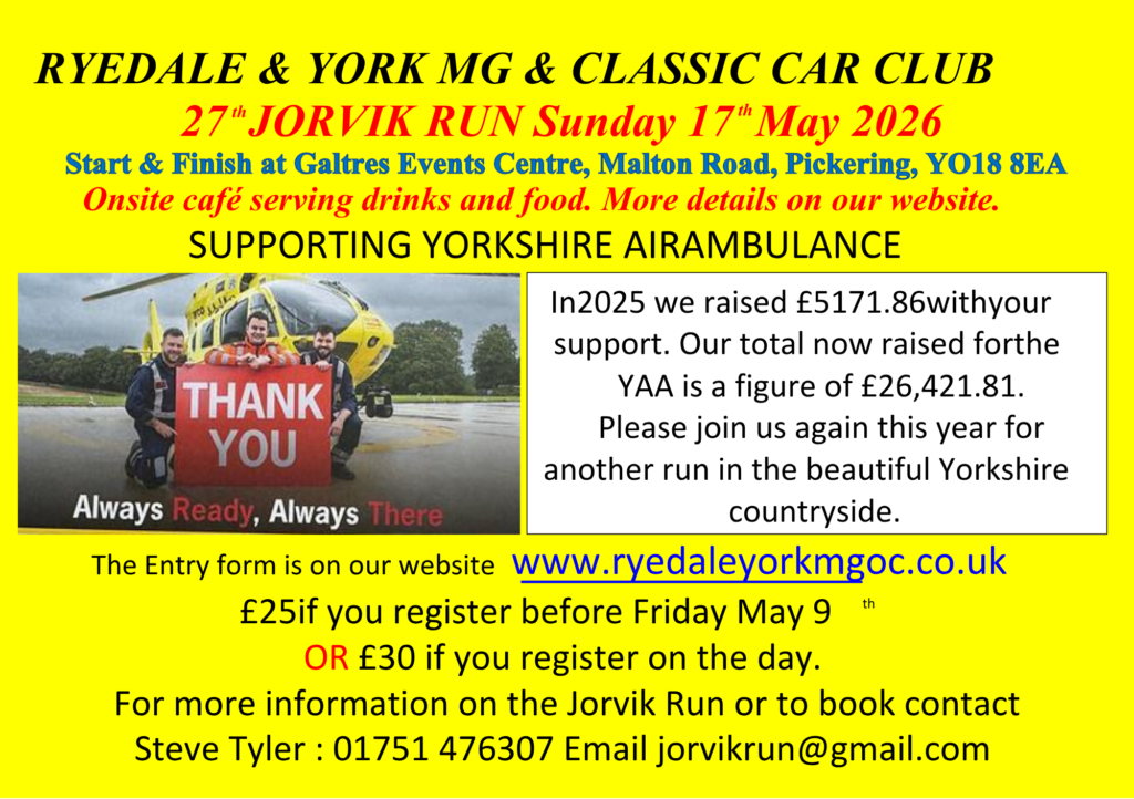 A poster advertising a class car rally raising funds for charity.