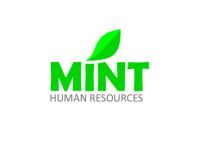 Company logo with the word 'MINT' in green with a big leaf as the dot on the 'i' and 'HUMAN RESOURCES' in grey underneath.
