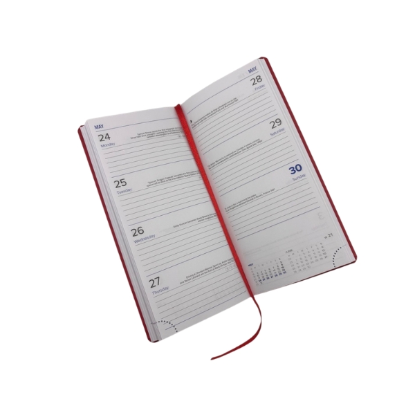 The inside pages of a pocket diary
