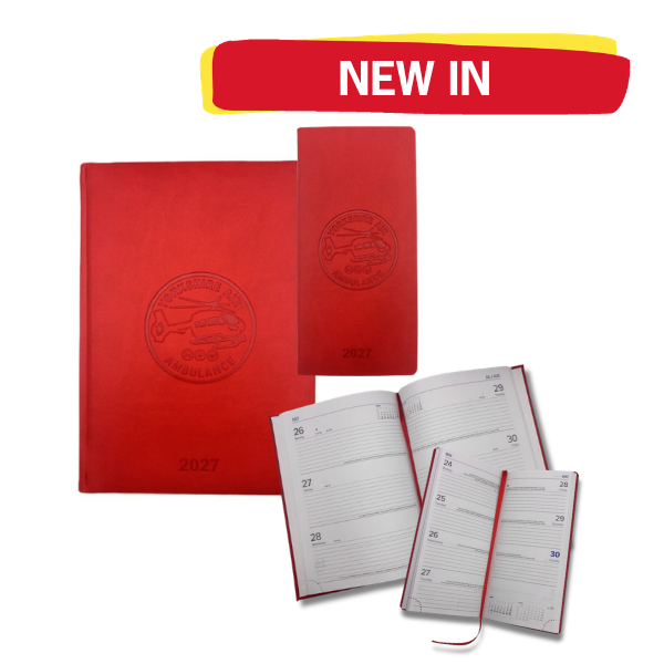 Images of the outer and inner of 2 diaries, with a title graphic which says 'NEW IN'