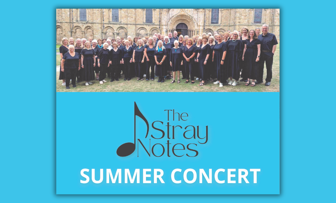 Stray Notes – Web Event Image Graphic showing a group of singers and the words 'The Stray Notes Summer Concert'