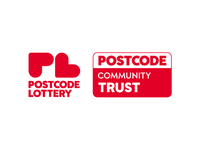 Red logo with the words 'Postcode Lottery Postcode Community Trust'